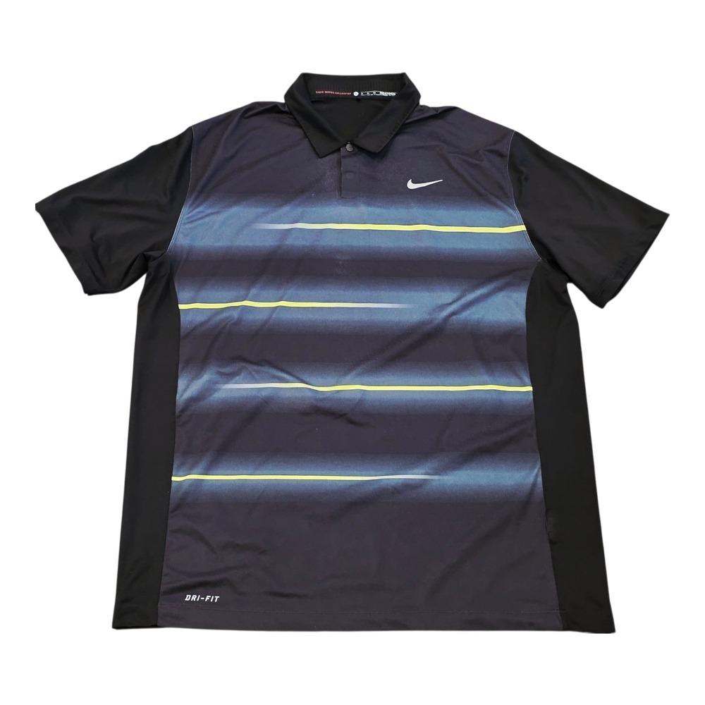 Nike Tiger Woods Vapor Trail Polo Shirt Mens XL Black Golf Dri-Fit 639821-010